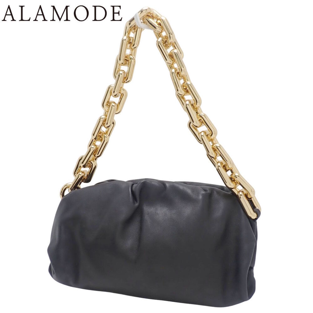 Bottega Veneta Chain Pouch Shoulder Bag Hobo Leather Black
